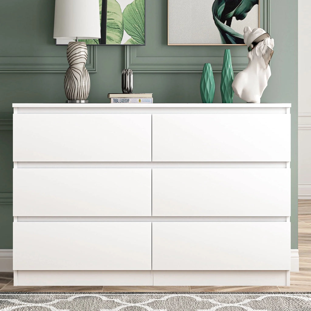 White Wood 6 Drawer Dresser D634