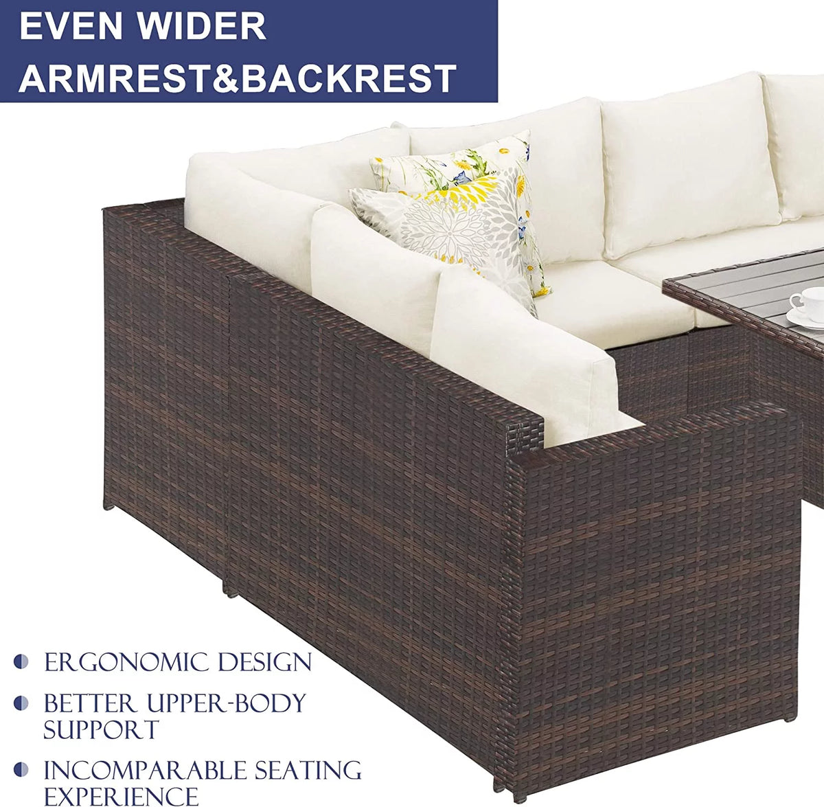 7 Piece All Weather Wicker Patio Dining Sofa Set with Ottoman L482858