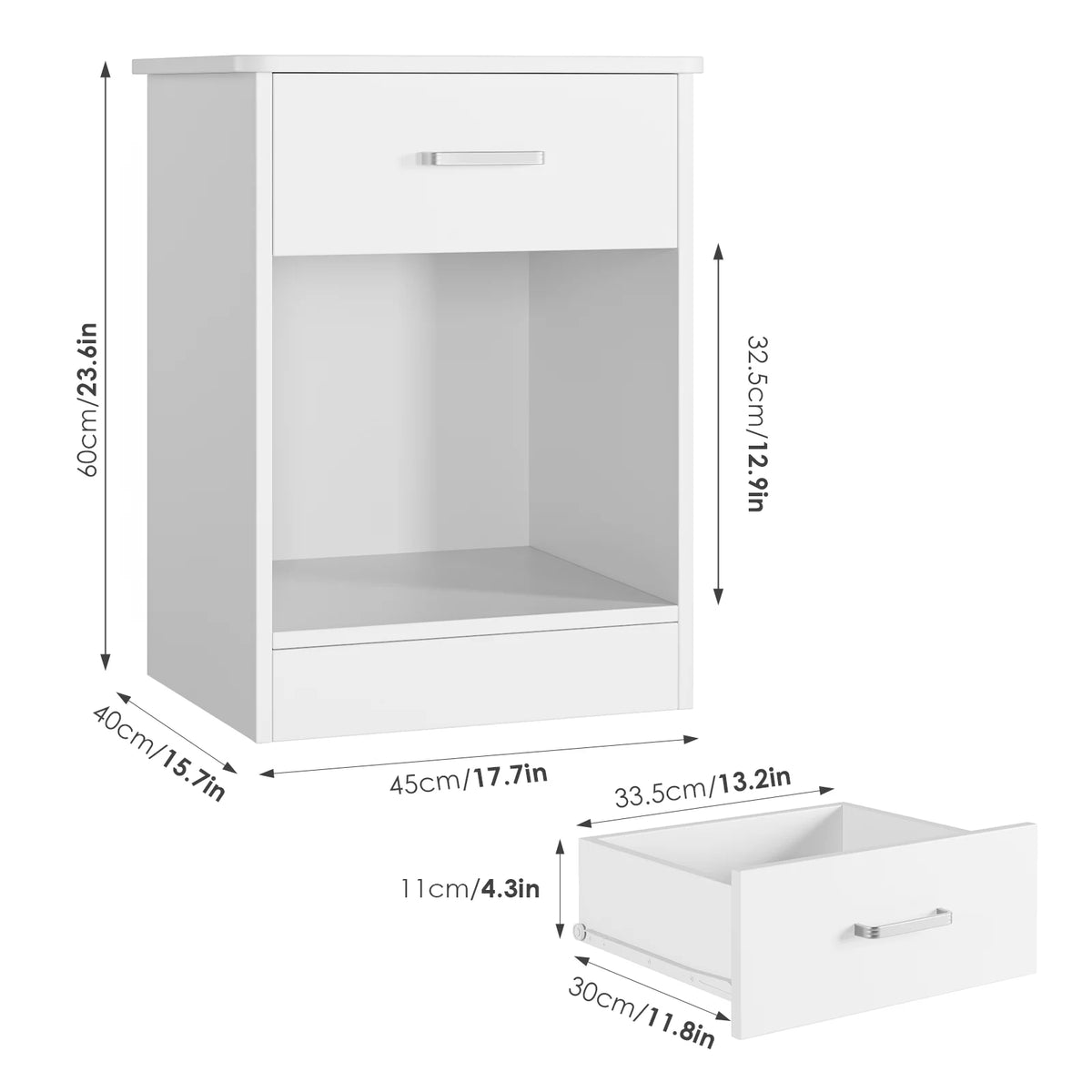 White 2-Tier Nightstand with Drawer and Storage Shelf, Set of 2 O2766