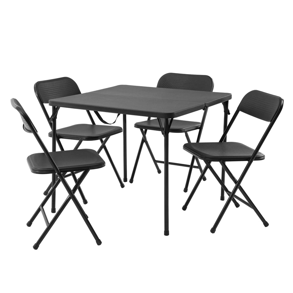 5 Piece Resin Folding Table and Chairs Set, Black M517789