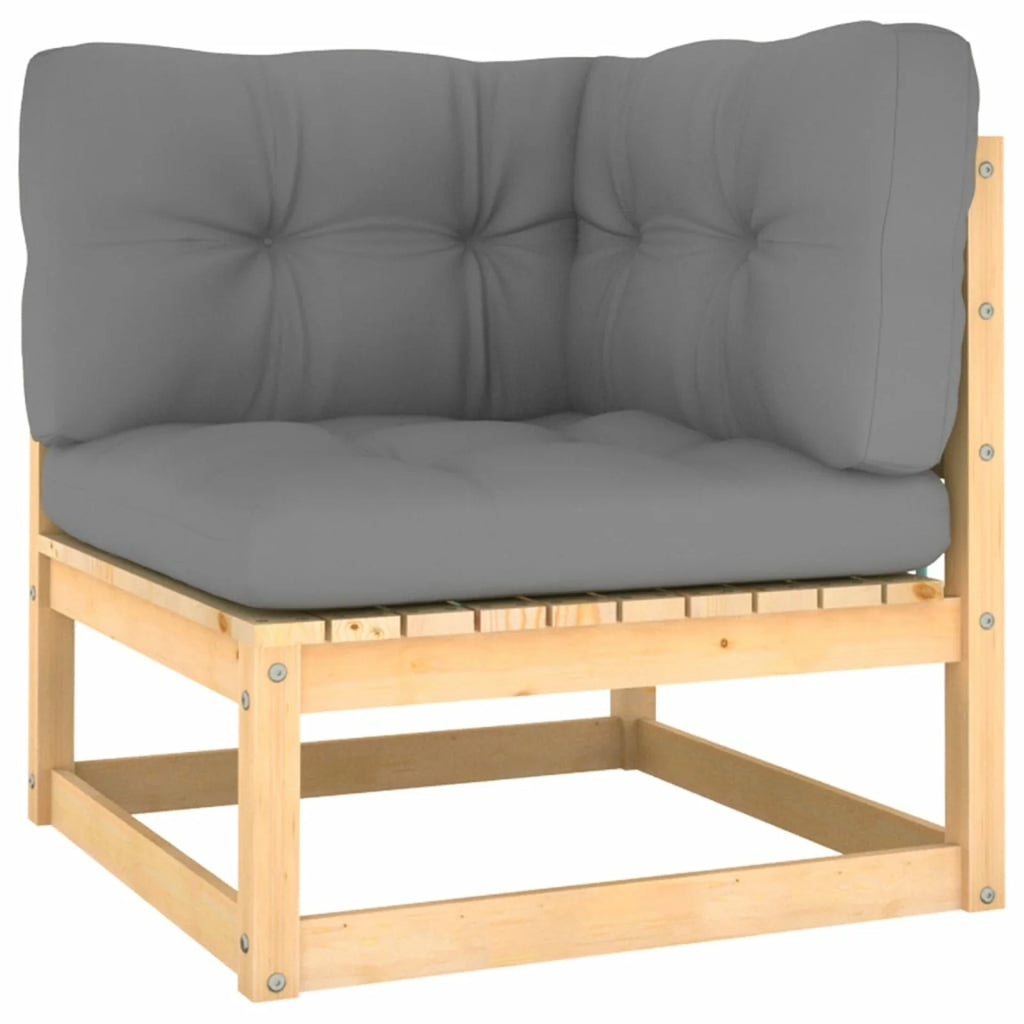 6 Piece Gray Cushioned Pinewood Outdoor Sectional Sofa Set Q585