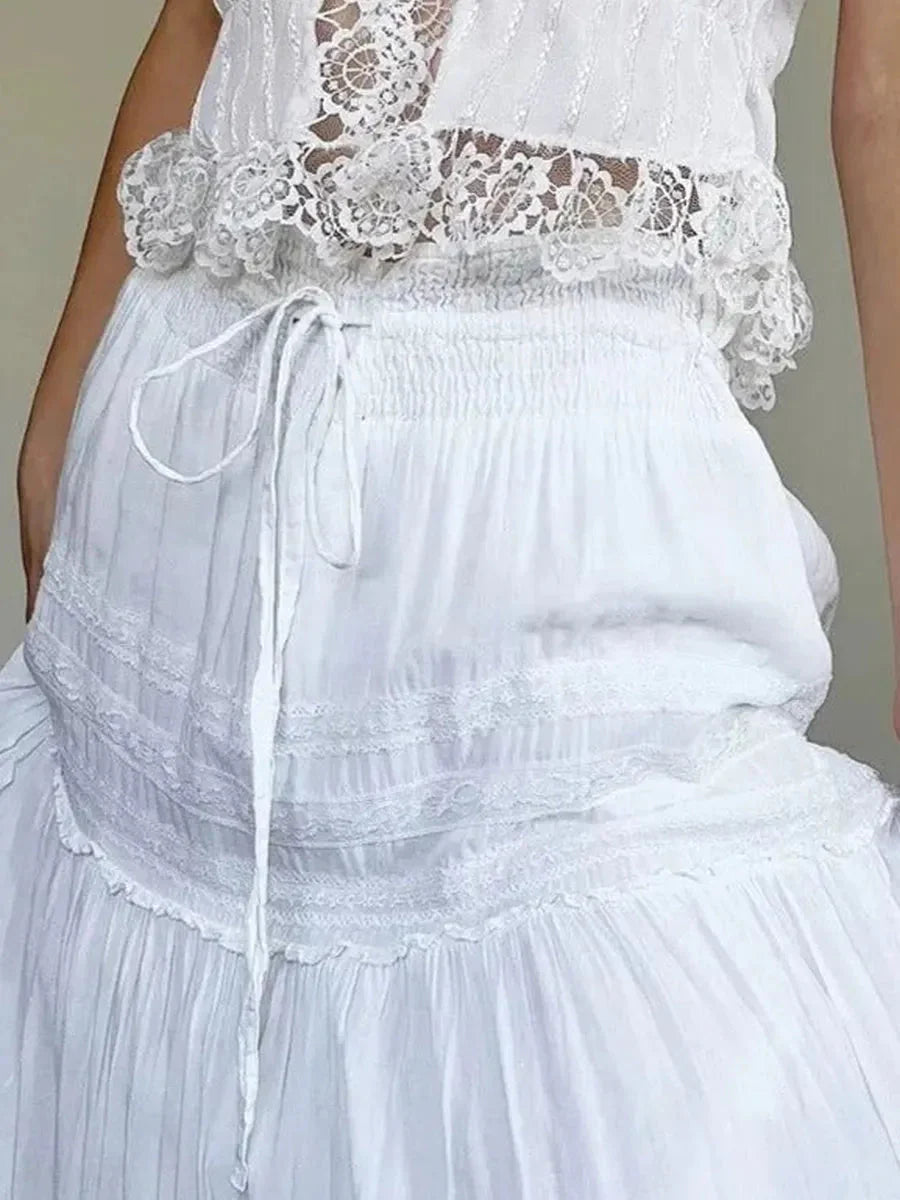 White Drawstring Midi Skirt B976390