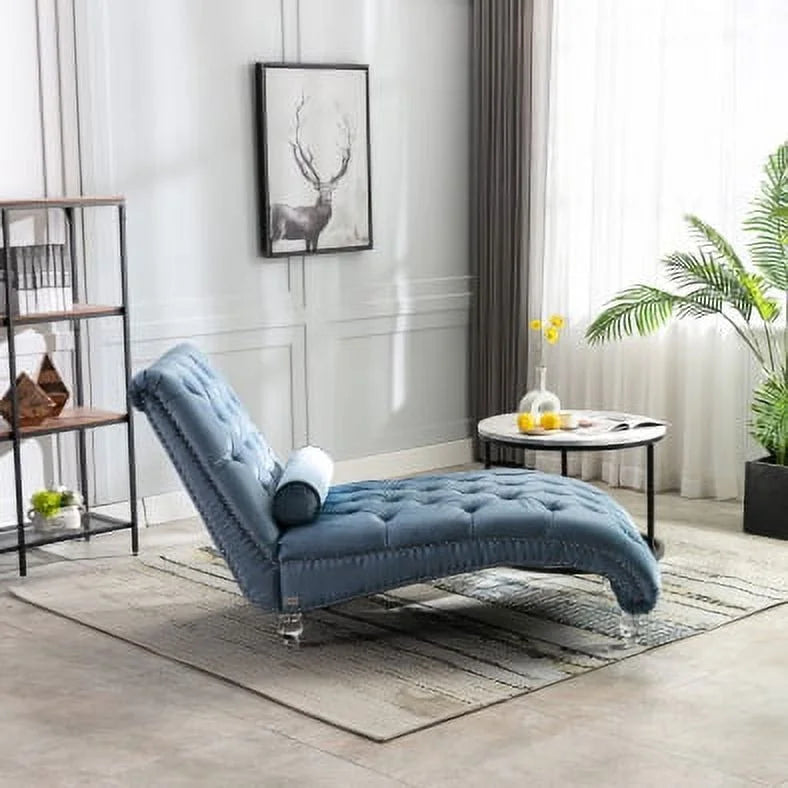 Light Blue Velvet Accent Sofa with Lumbar Pillow X86499