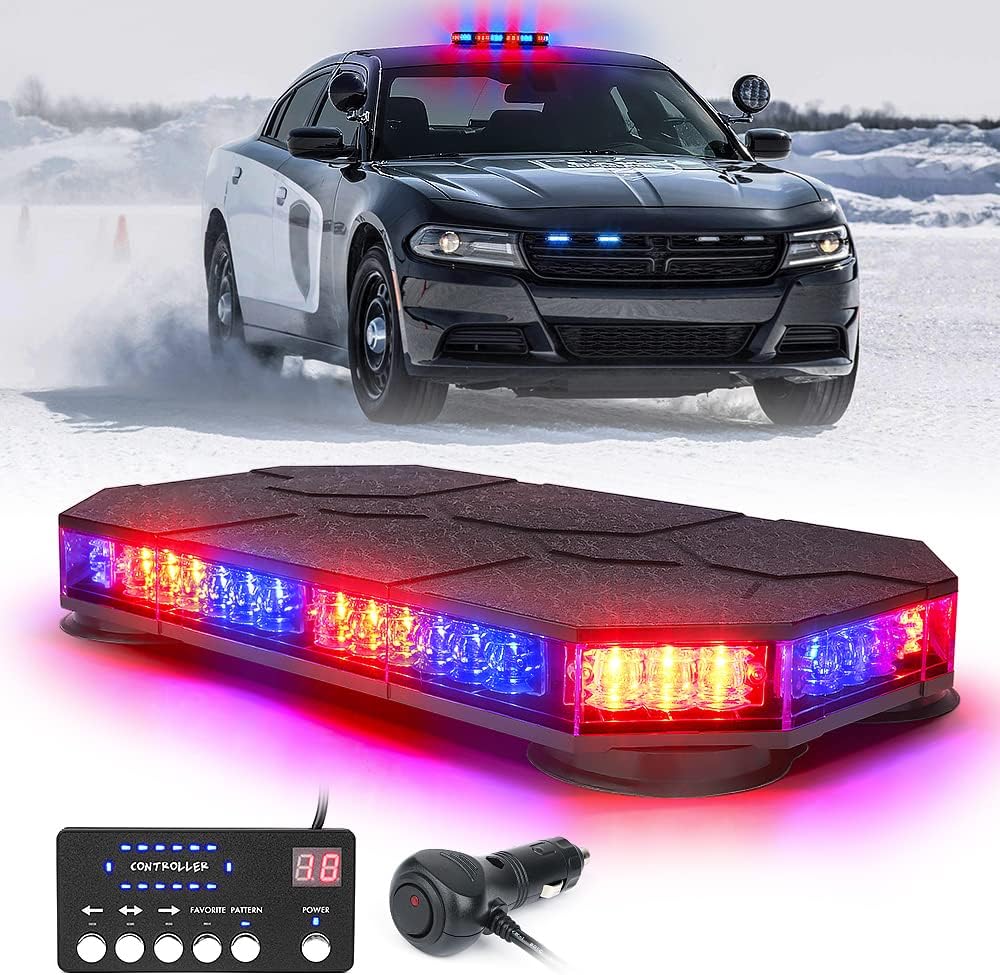 Blue LED Rooftop Strobe Beacon Lights Bar, Magnetic Mount, Pack of 2 M501822
