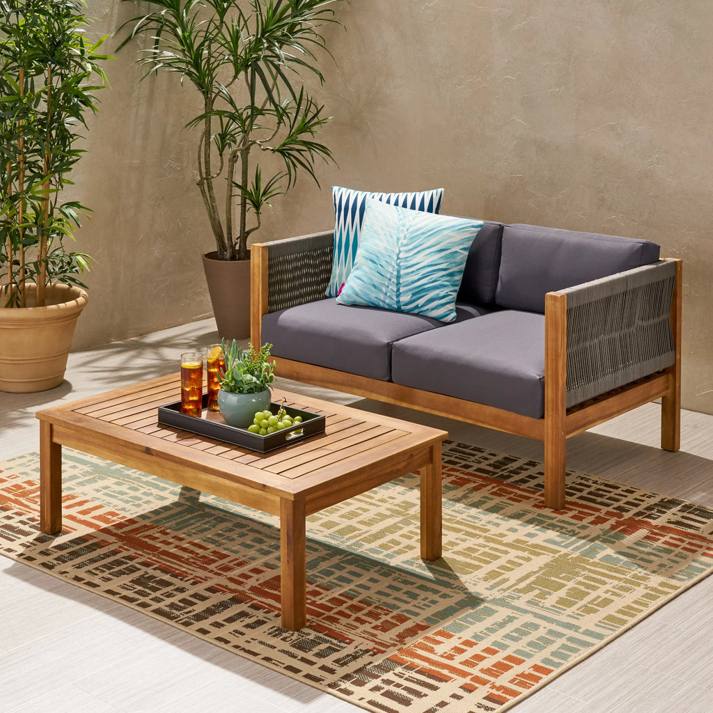 Teak and Gray Outdoor Loveseat Set F29573