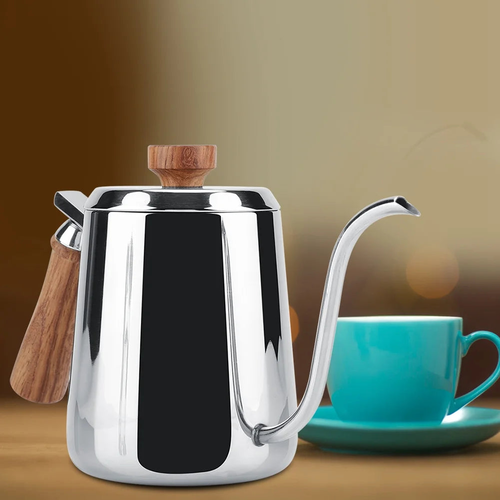 Stainless Steel Wooden Handle Gooseneck Coffee Kettle, 350ml Y441509