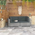 2 Piece Gray Poly Rattan Patio Sofa Set with Cushions E380307