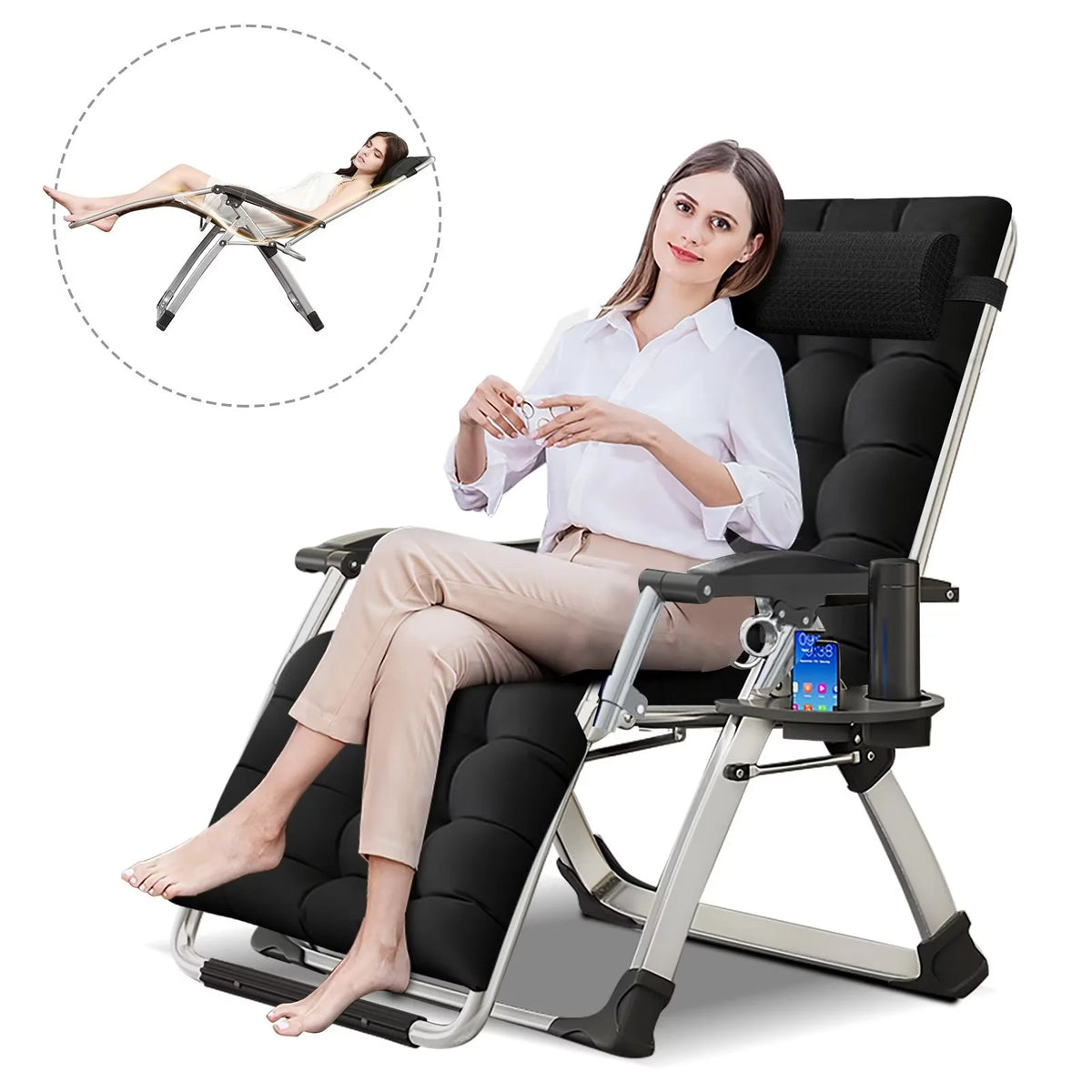 Zero Gravity Folding Lounge Chair with Cushion, Cup Holder, Pillow Y4330