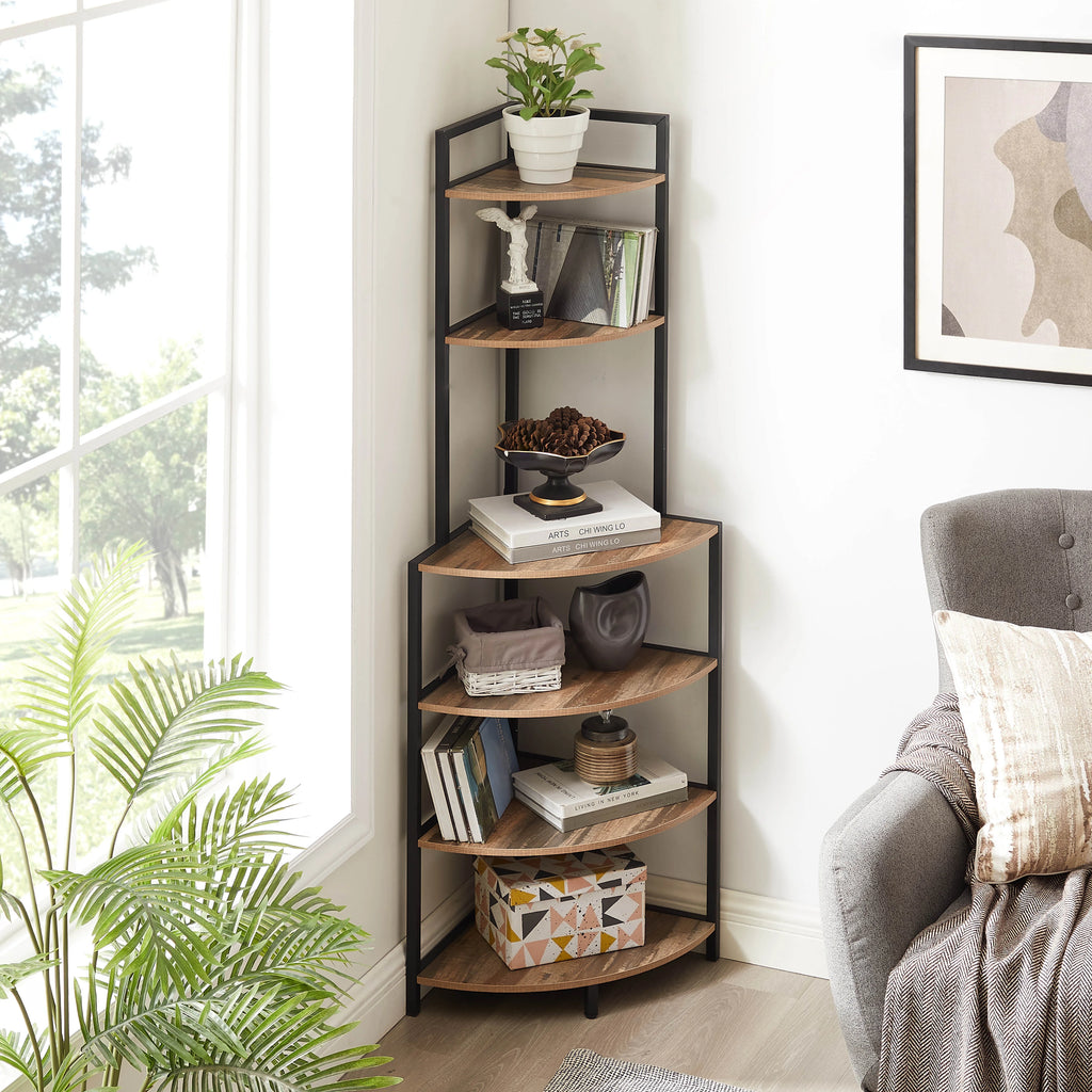 6-Tier Corner Wood Bookcase Rustic Brown B96969