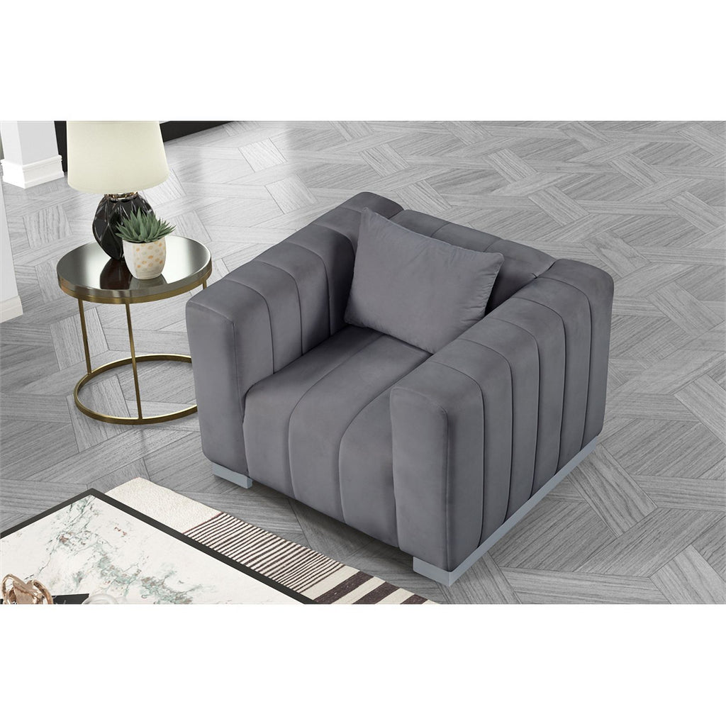 Gray Velvet Fabric Sofa and 2 Armchairs Set D58507