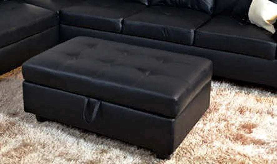 Black Left Facing Faux Leather Sectional Sofa with Ottoman G6599