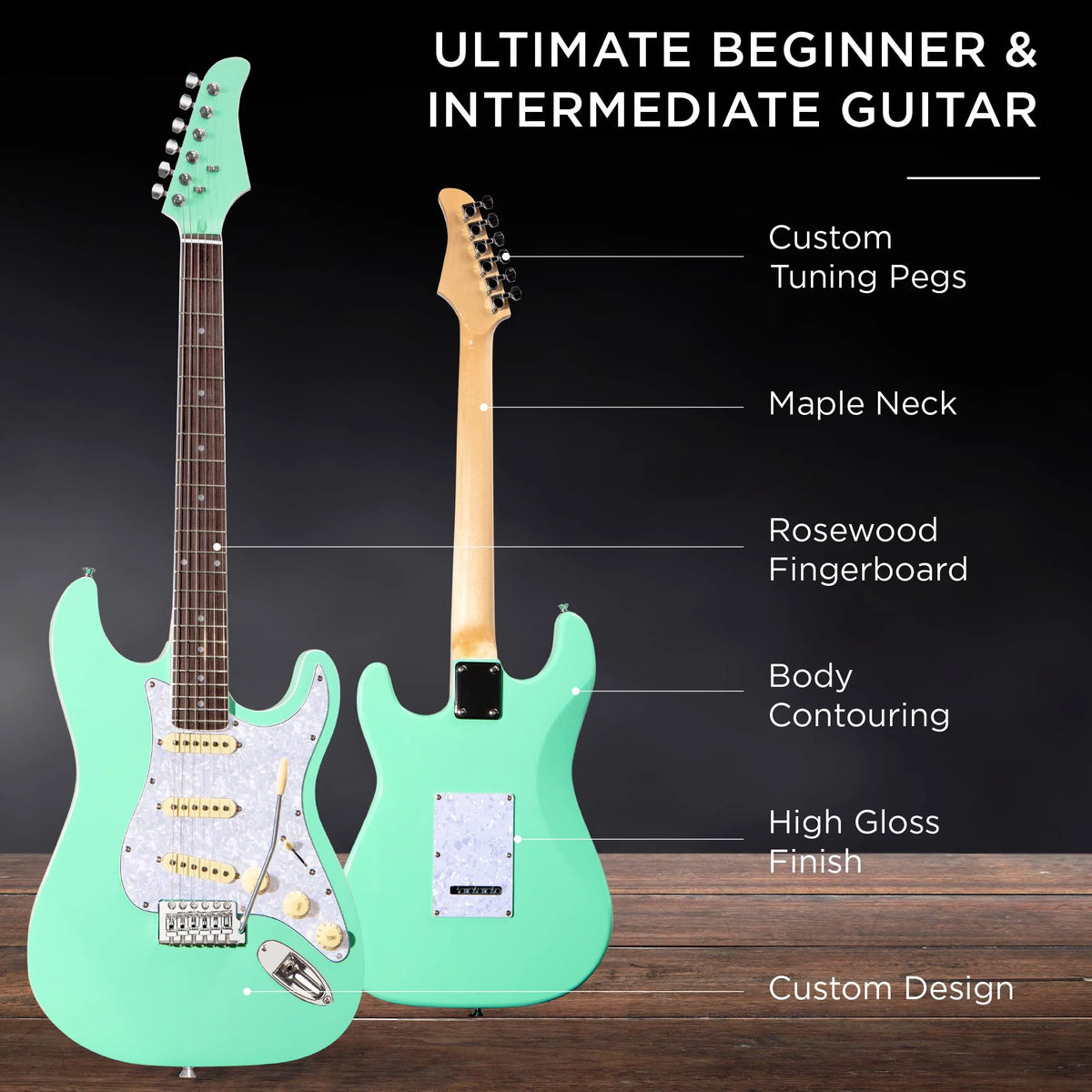 Full Size Beginner Electric Guitar Kit with Case, Strap, Amp, Whammy Bar C617