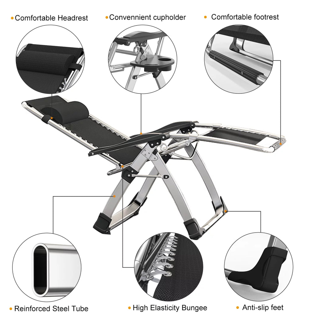 Zero Gravity Folding Lounge Chair with Cushion, Cup Holder, Pillow Y4330