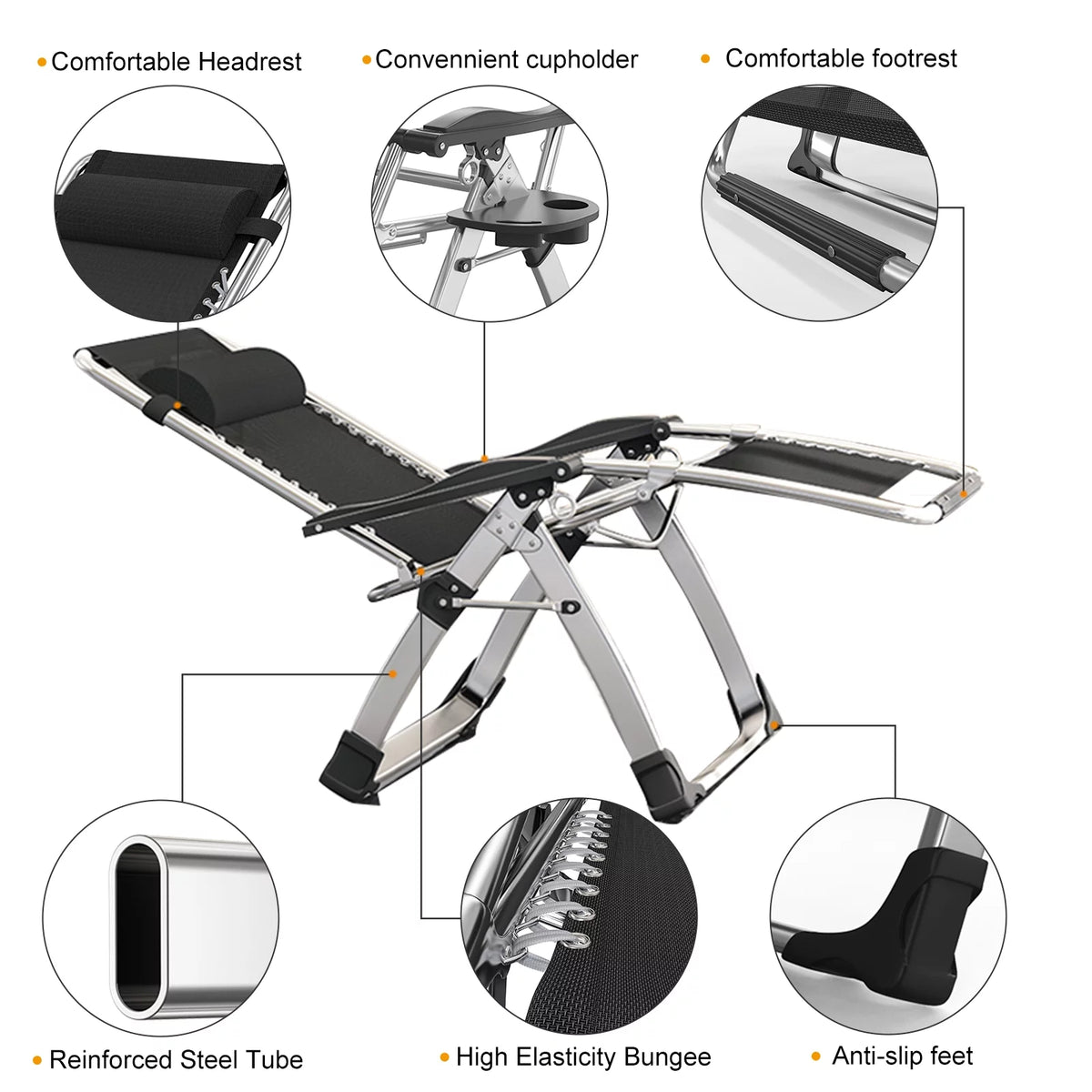Zero Gravity Folding Lounge Chair with Cushion, Cup Holder, Pillow Y4330