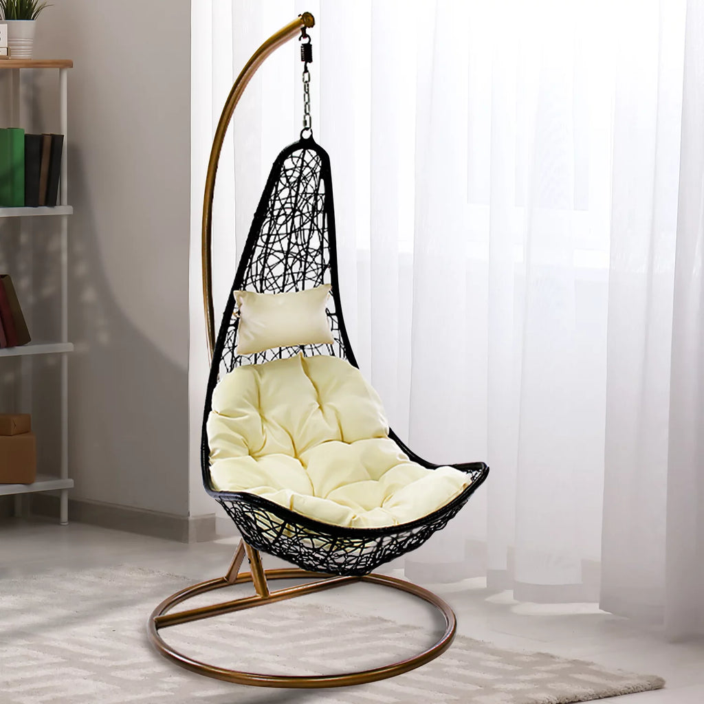 Outdoor Wicker Half Moon Swing Lounge Chair with Mat F43083