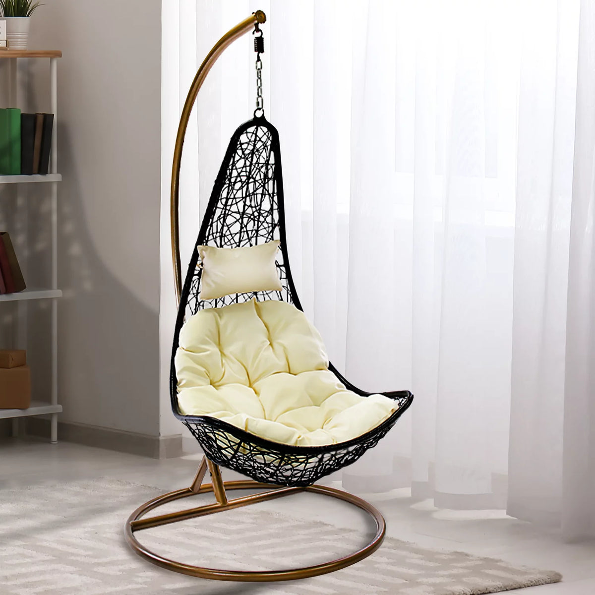 Outdoor Wicker Half Moon Swing Lounge Chair with Mat F43083