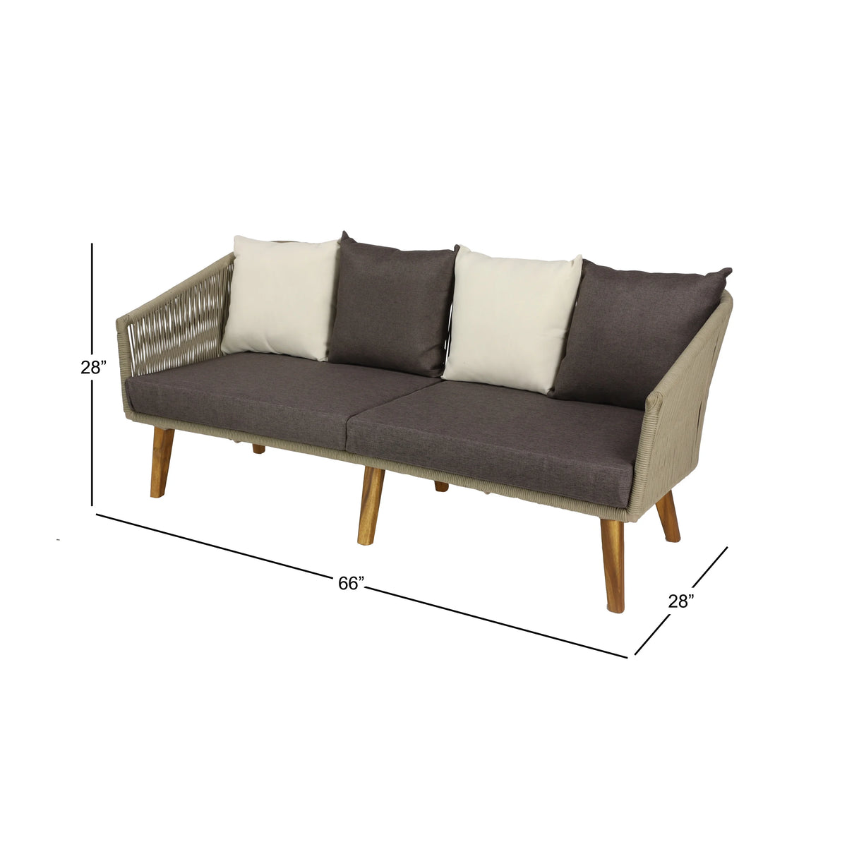 Gray Woven Rope Wood Outdoor Sofa with Polyester Cushions N939