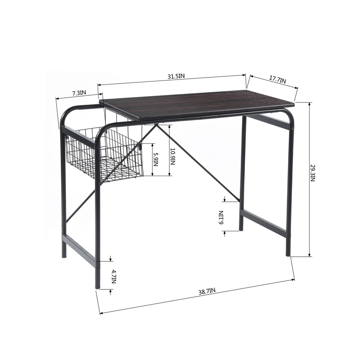 38.7'' W Industrial Computer Desk With Magazine Basket Q4076