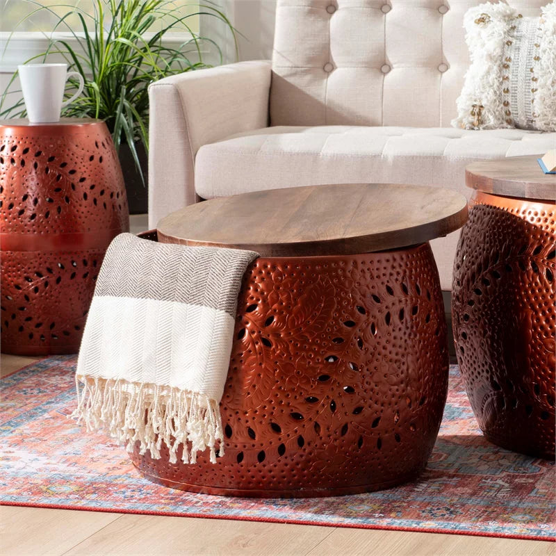 Metal and Wood Drum Table I5452
