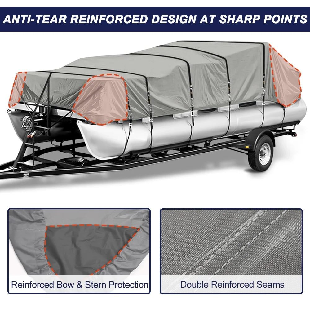 900D Waterproof Pontoon Boat Cover with Windproof Metal Buckle Straps Q22382