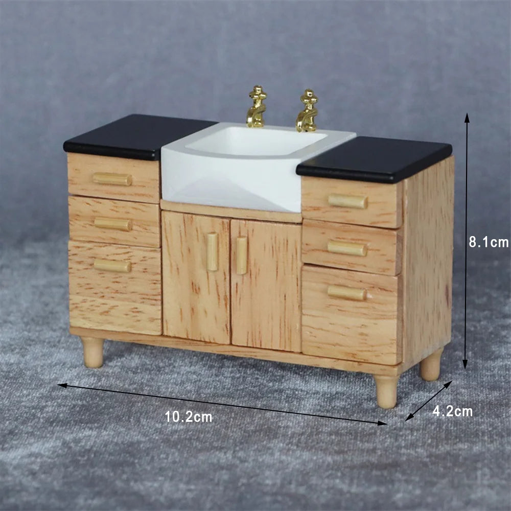 1:12 Wooden Sink Unit Cabinet Dollhouse Miniature Furniture I202