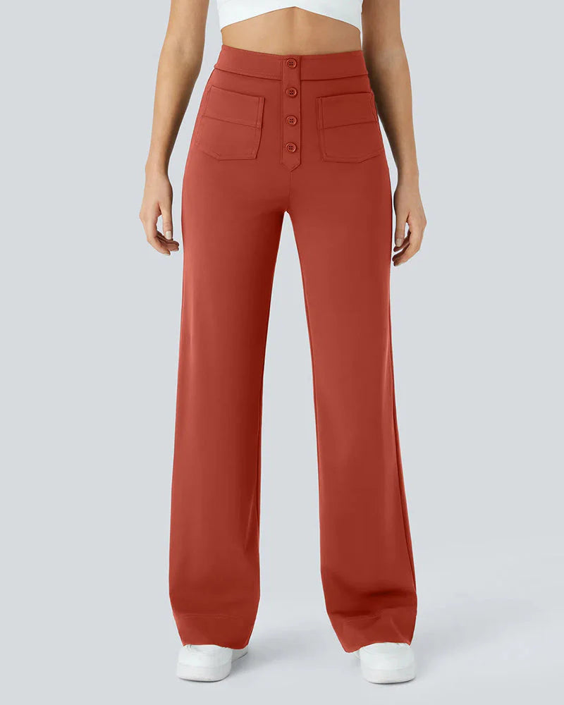 High-Waist Button Front Straight-Leg Pants B75424