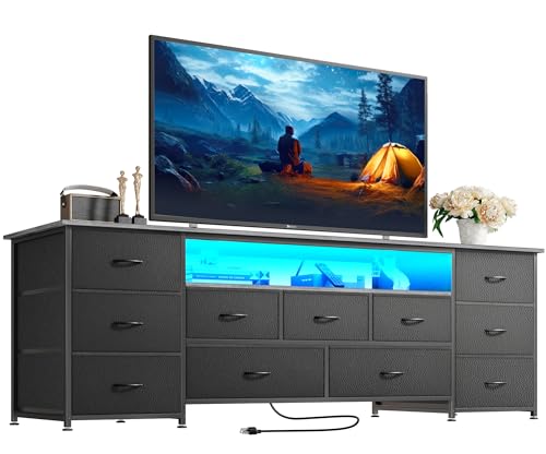 63 Inch 11 Drawer Dresser with Power Outlets and LED Lights E259