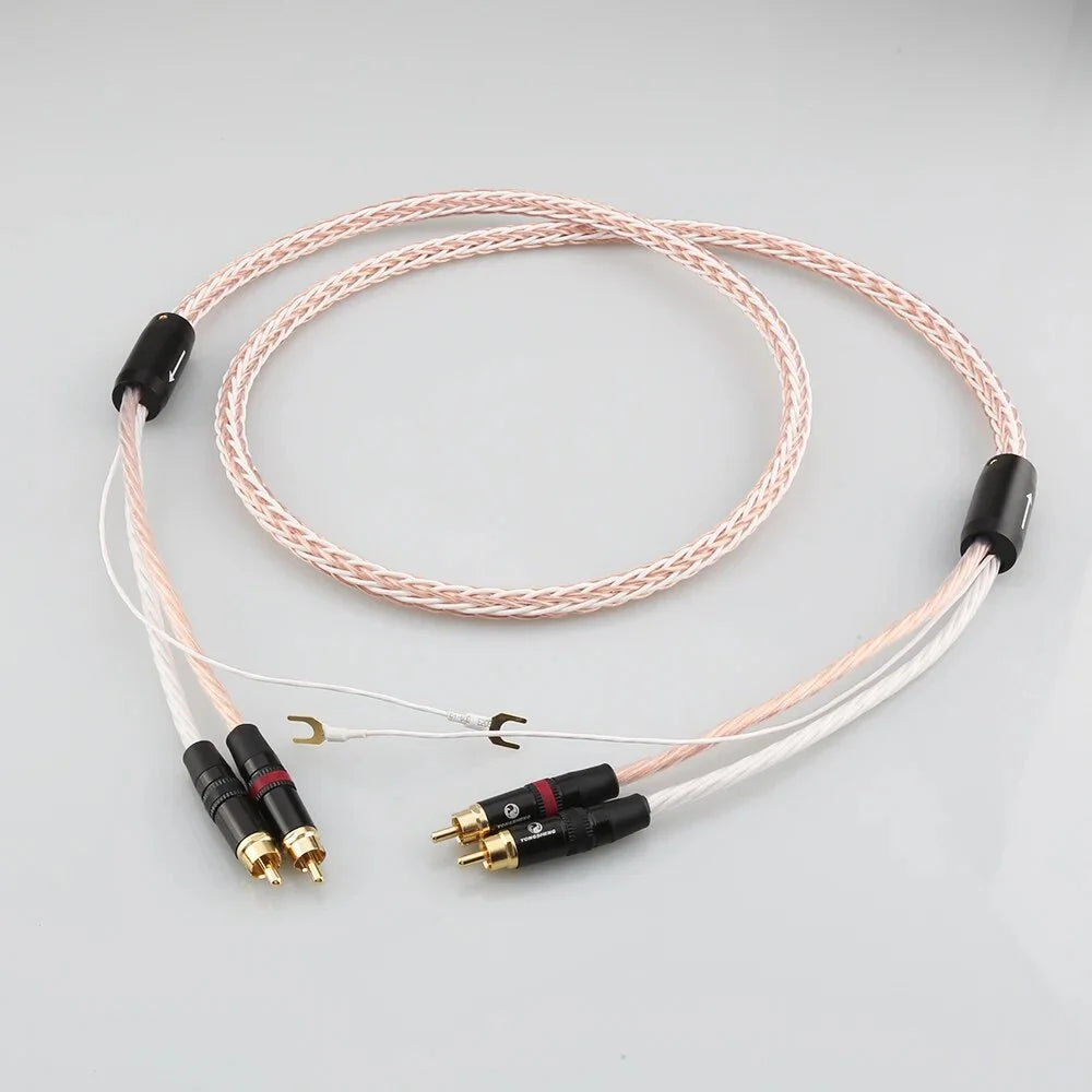 2RCA to 2RCA Grounding Y Plug Audio Phono Tonearm Cable 1m J60078