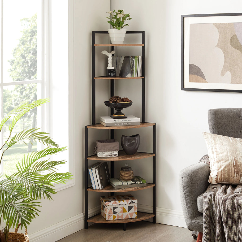 6-Tier Corner Wood Bookcase Rustic Brown B96969