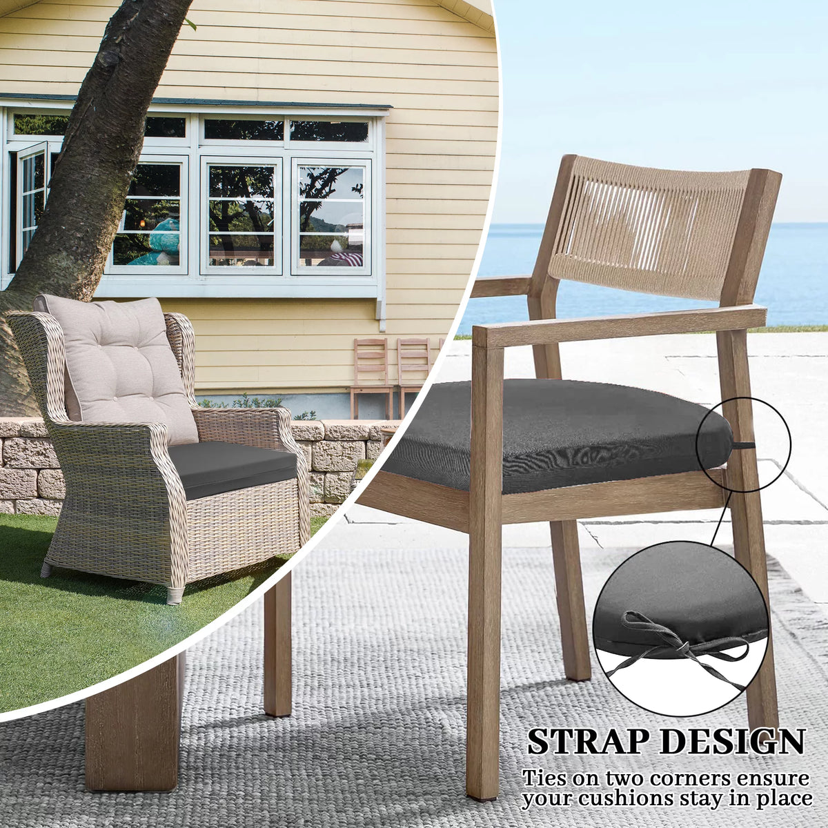 Water Resistant Patio Chair Cushions Pack of 4, Dark Gray B9335