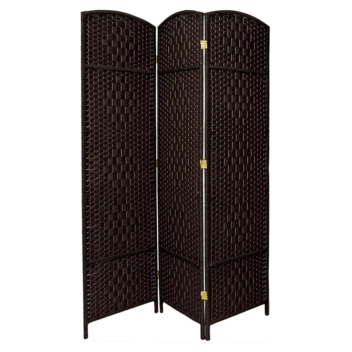 Handmade 7' Wood and Plant Fiber Room Divider 4 Panel Dark Mocha I28911