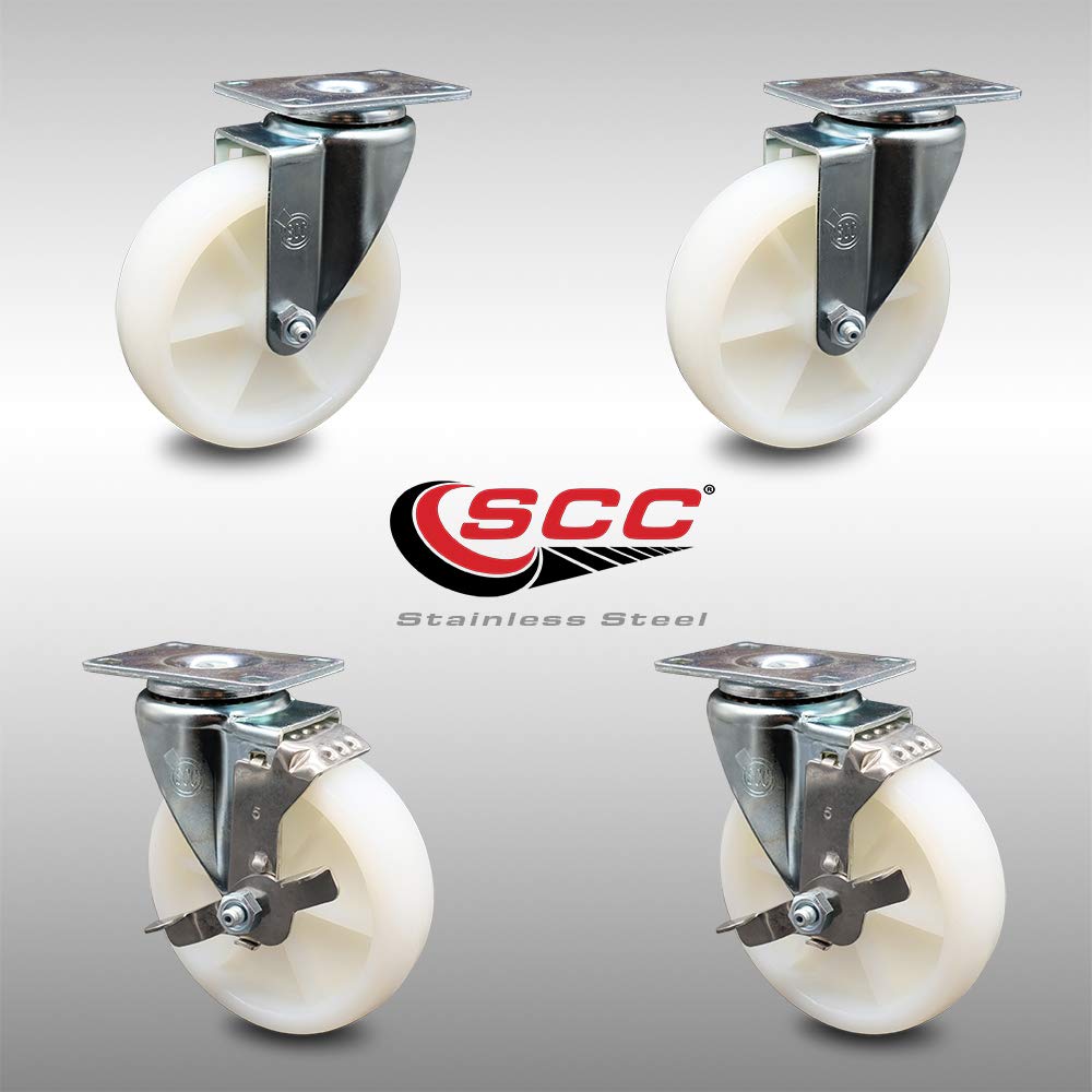 Swivel Caster with Top Locking Brake, 5 x 1.25 White Wheel, 300 lbs Capacity, Pack of 2 L829