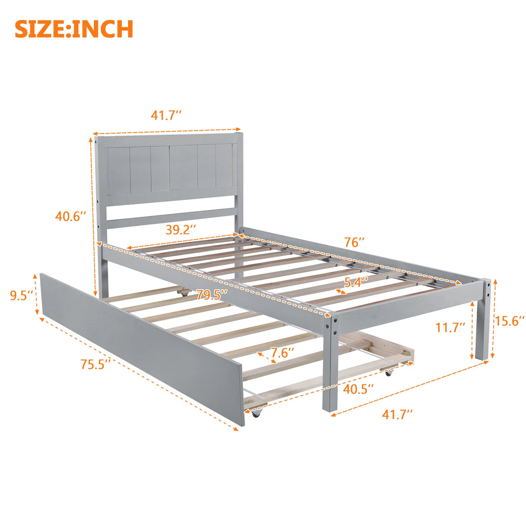 Twin Size Wood Platform Bed with Trundle Q47976