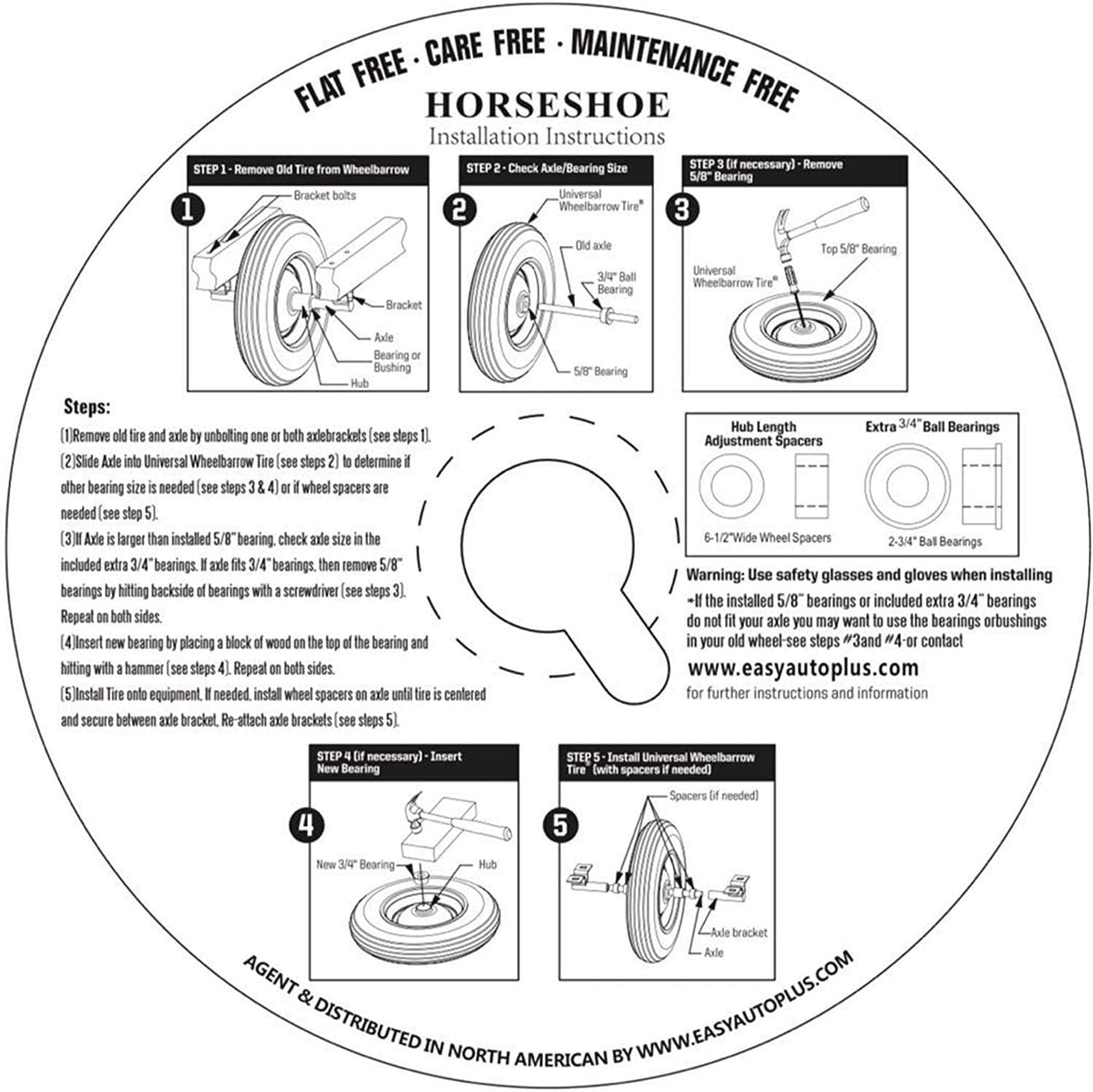 4.80/4.00-8 Solid Flat-Free Wheelbarrow Cart Wheels with Grease Fitting U637