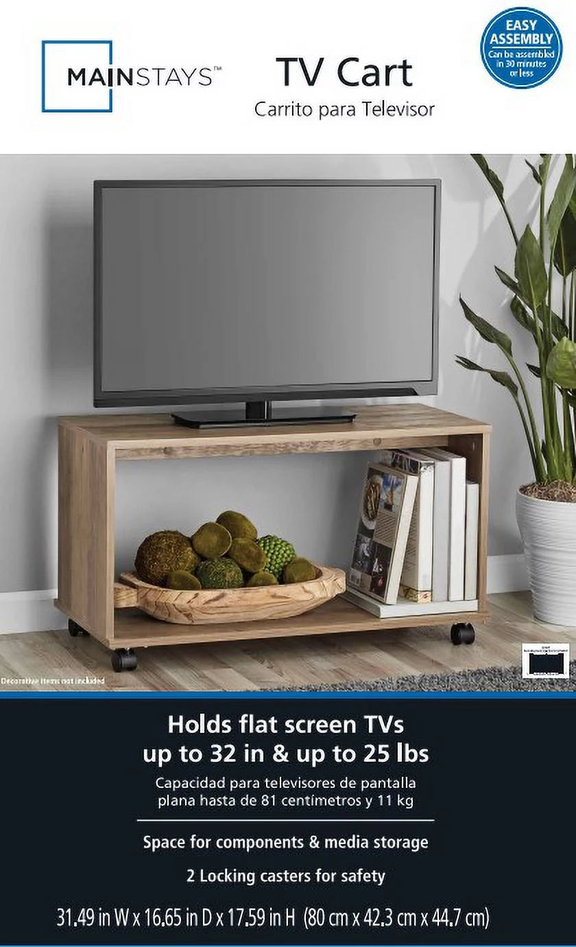 Rustic Weathered Oak Finish TV Cart V4487