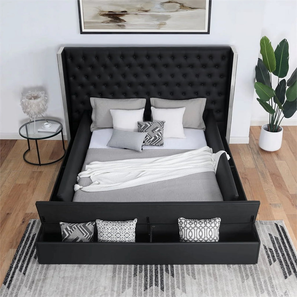 Black Wood Queen Upholstered Bed W209056