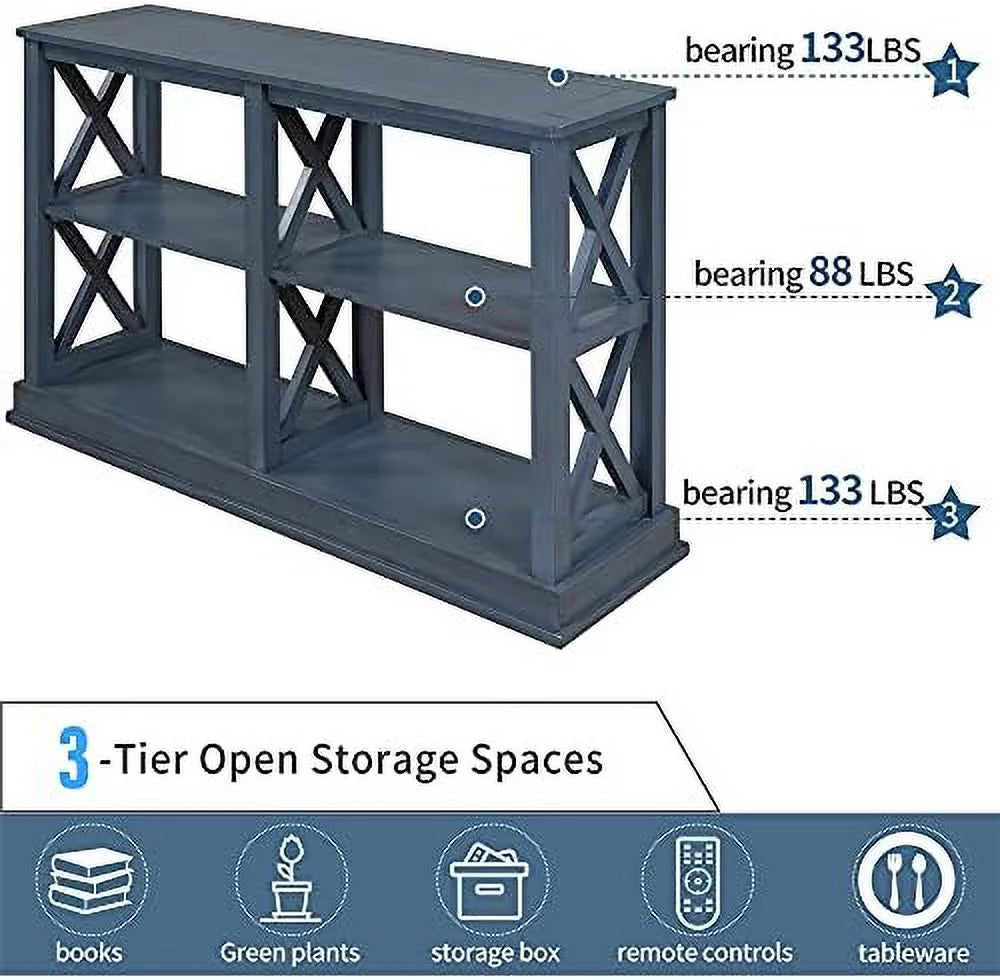 Navy Blue 3-Tier Wood Console Table with Shelves Z515140