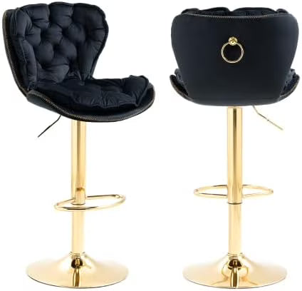 Rose Red Velvet Tufted Counter Stools with Gold Base F765108