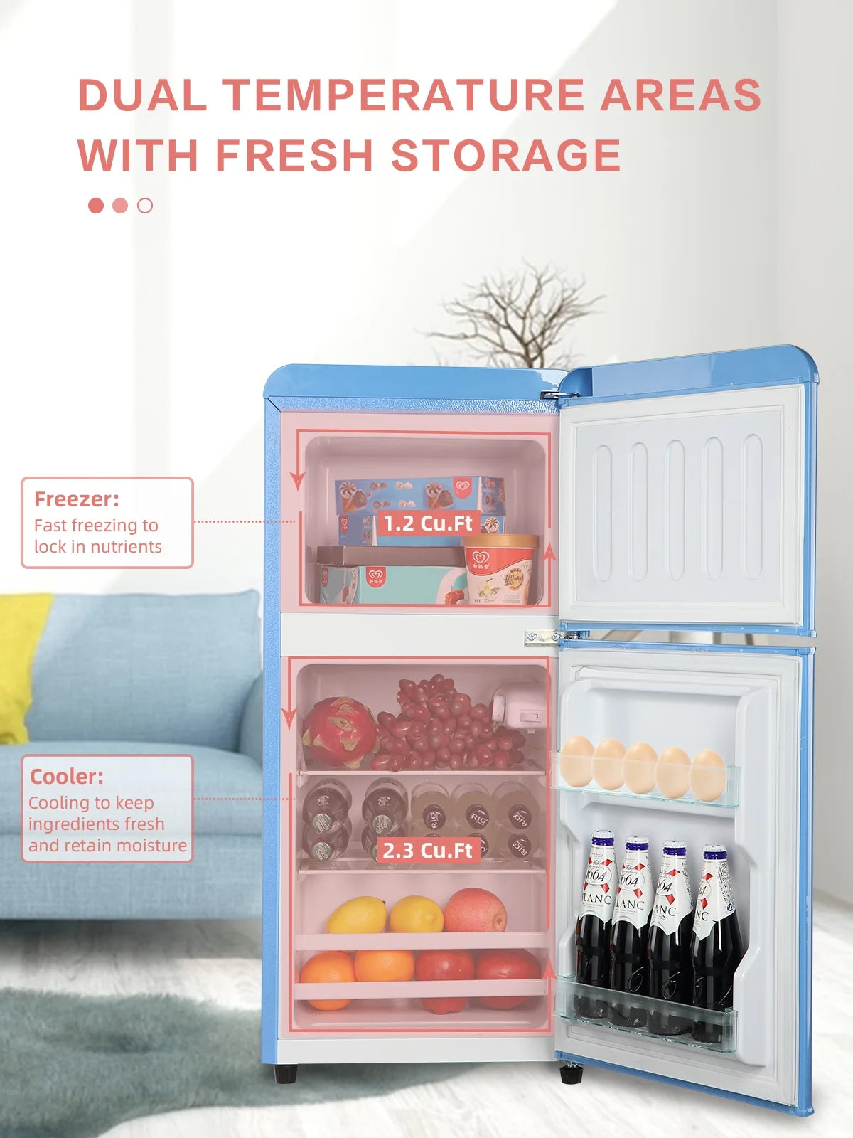 Blue 3.5 Cu.ft Compact Mini Fridge with Freezer E274