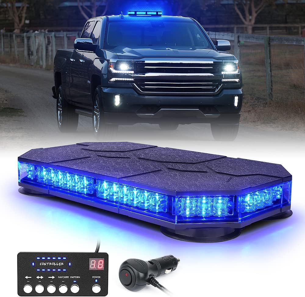 Blue LED Rooftop Strobe Beacon Lights Bar, Magnetic Mount, Pack of 2 M501822