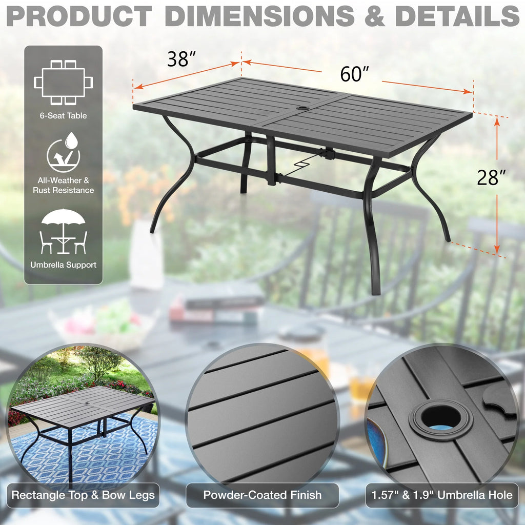 7-Piece Black Steel Patio Dining Set with 6 Armchairs and Table P156844